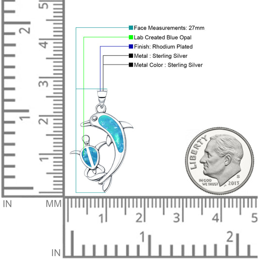 Lab Created Blue Opal Dolphin Turtle Pendant