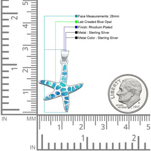 Lab Created Blue Opal Starfish Pendant Oxidized