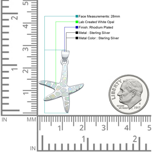 Lab Created White Opal Starfish Pendant Oxidized