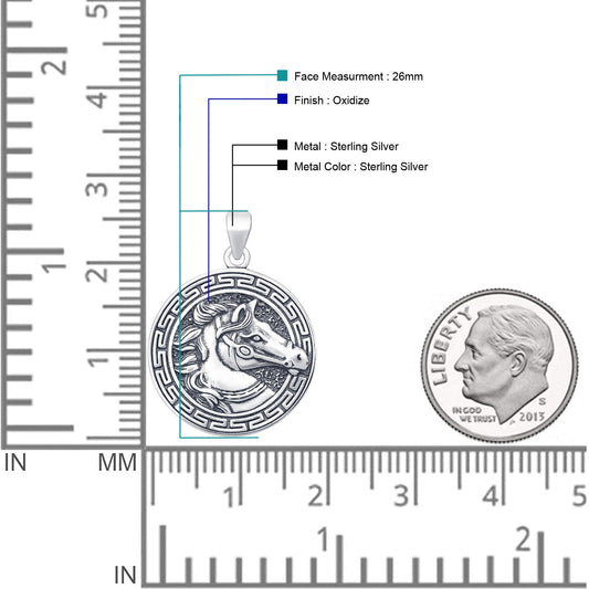 Oxidized Horse Greek Key Pendant