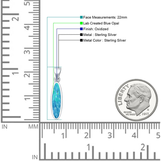 Oval Lab Created Blue Opal Pendant