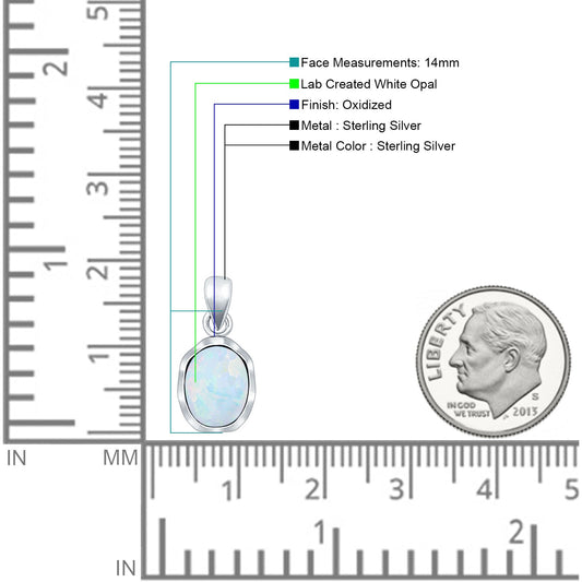 Oval Lab Created White Opal Solitaire Pendant