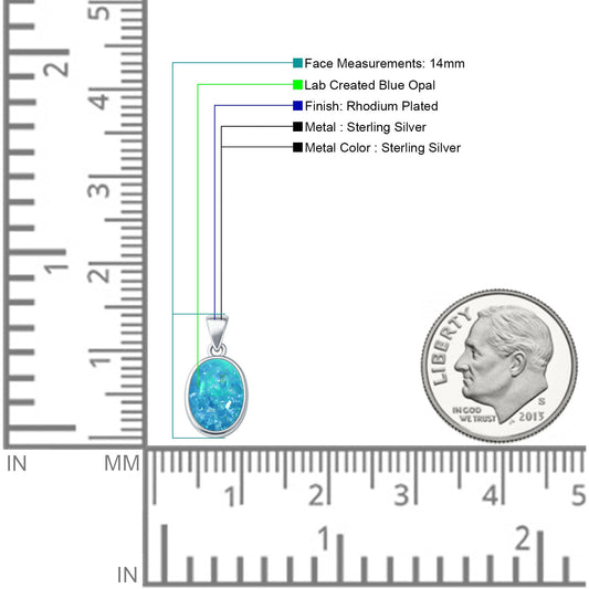 Oval Lab Created Blue Opal Solitaire Pendant
