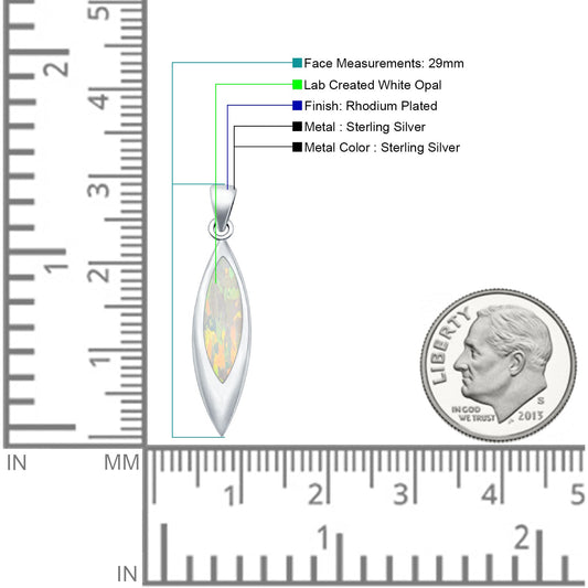 Marquise Lab Created White Opal Solitaire Pendant