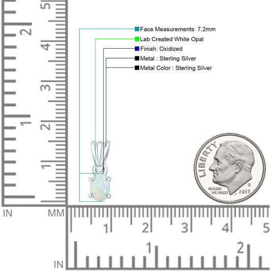 Oval Lab Created White Opal Solitaire Pendant
