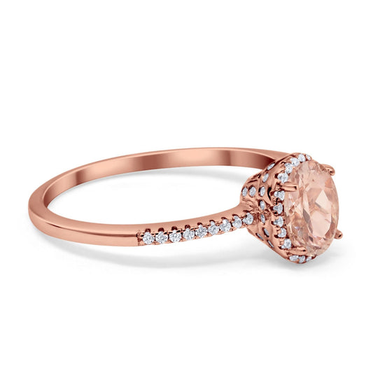 Halo Oval Rose Tone, Simulated Morganite CZ Accent Fashion Ring
