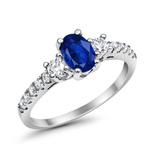 Accent Oval Simulated Blue Sapphire CZ Wedding Ring