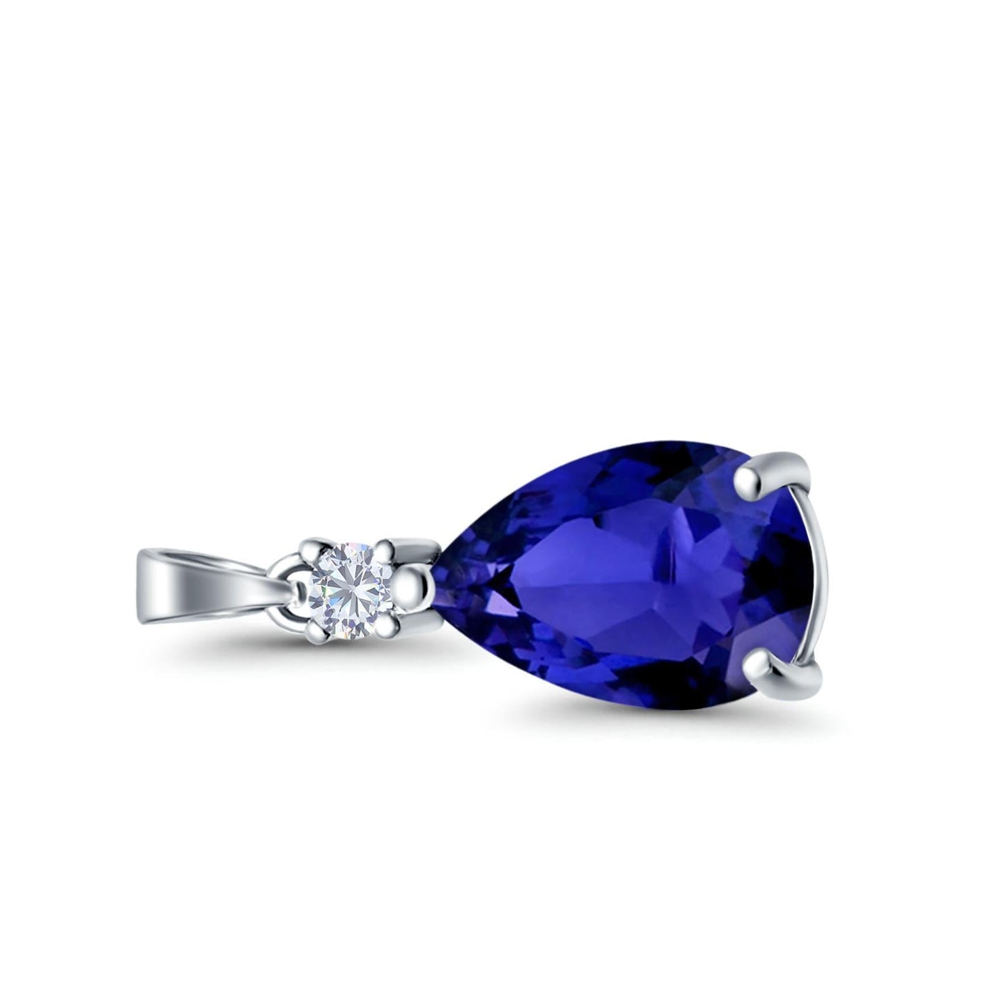 Pear Shape Simulated Blue Sapphire CZ Charm Pendant (21.5mm)