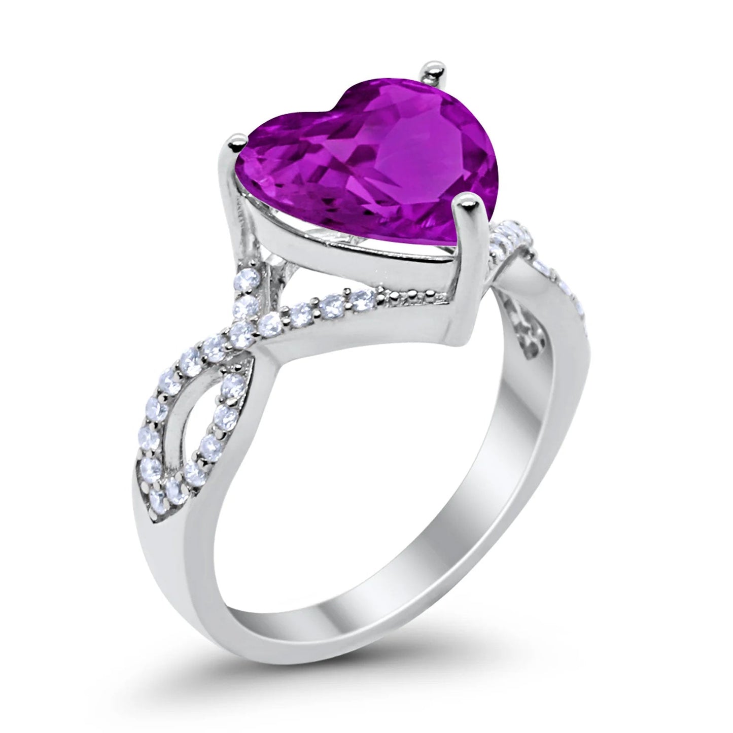 Art Deco Heart Promise Twisted Shank Simulated Amethyst CZ Wedding Ring
