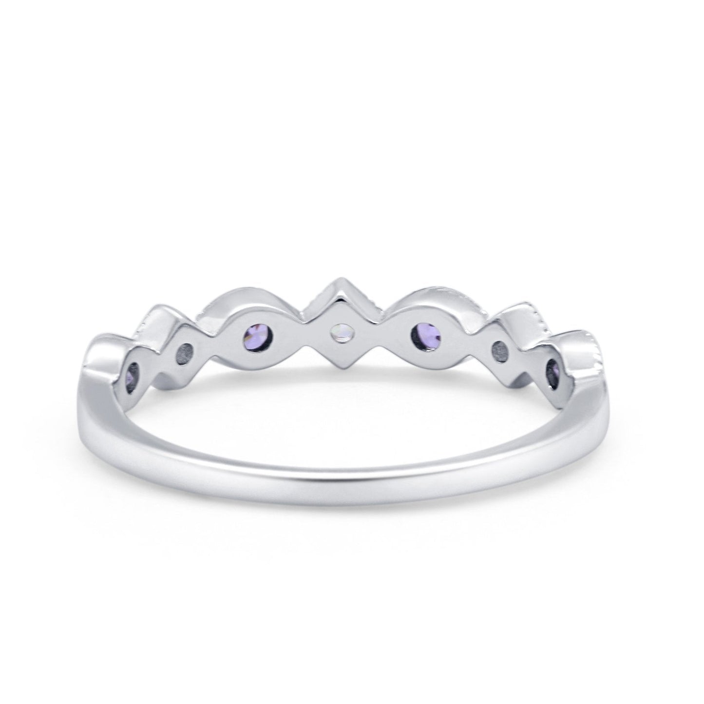 Art Deco Stacking Half Eternity Simulated Amethyst CZ Wedding Ring