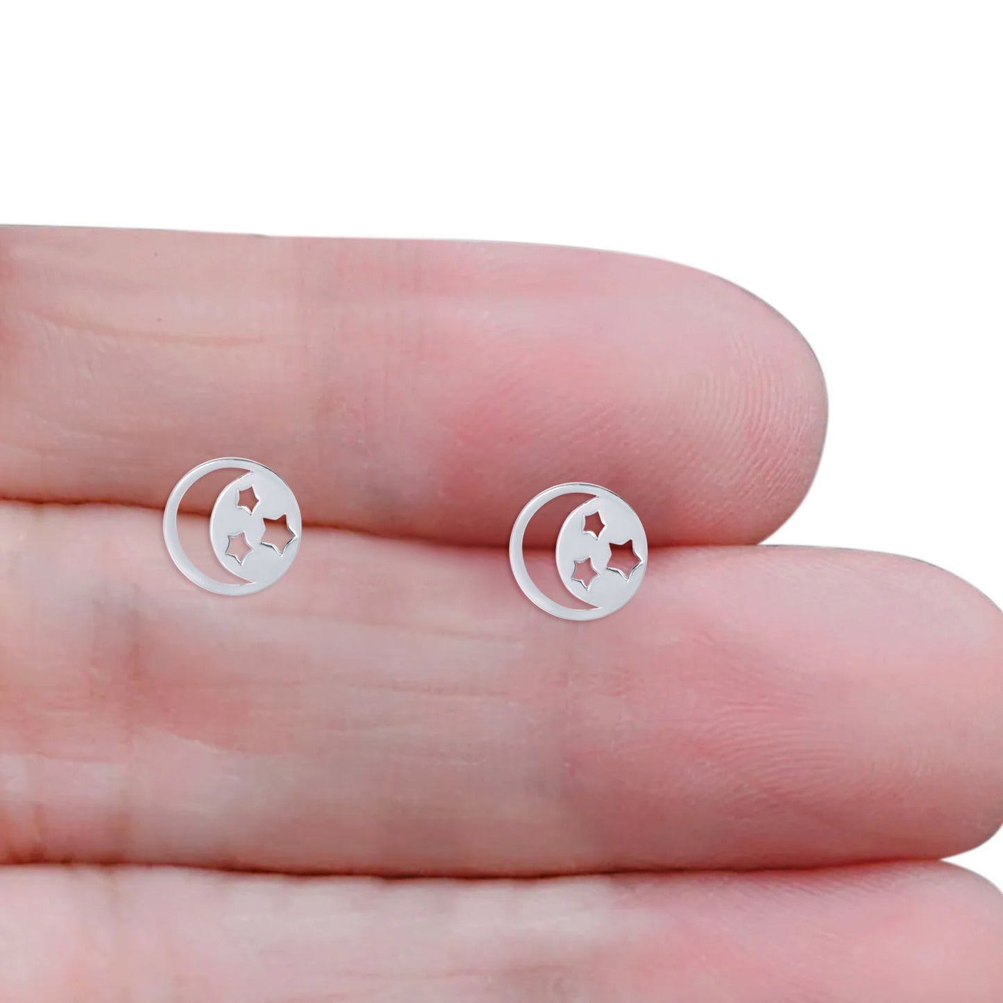 Crescent Moon & Star Stud Earrings