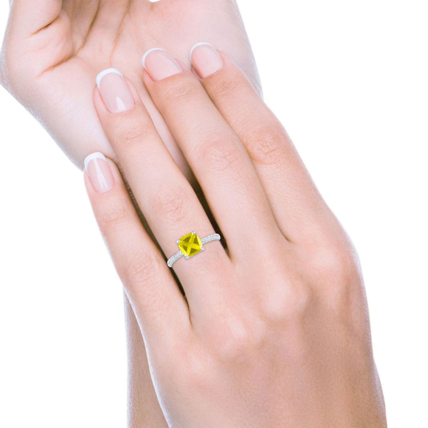 Vintage Cushion Cut Engagement Ring Simulated Yellow CZ