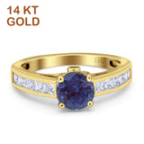 14K Yellow Gold Round Lab Alexandrite Princess Cut Ring