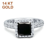 14K White Gold Princess Cut Natural Black Onyx Halo Tapered Ring