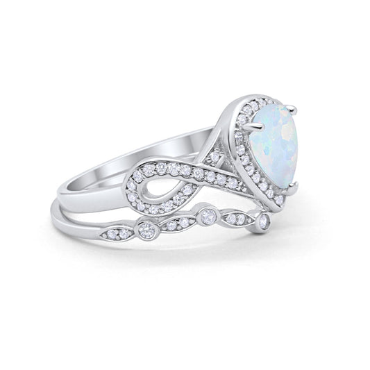 Teardrop Wedding Piece Ring Band Created White Opal