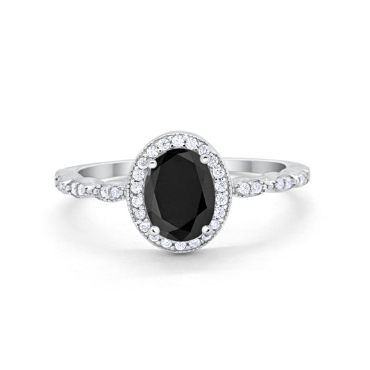 Oval Halo Bridal Simulated Black CZ Engagement Ring
