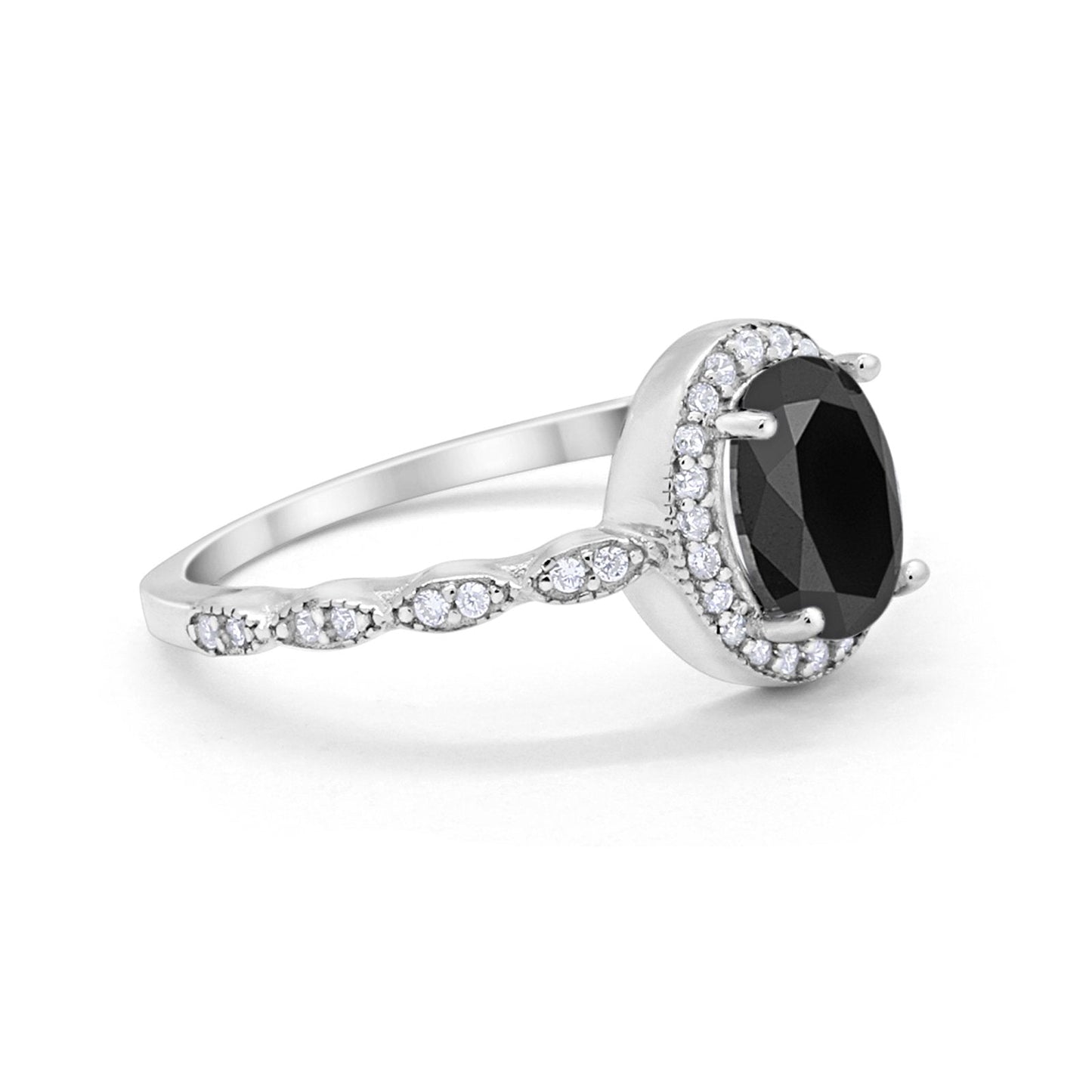 Oval Halo Bridal Simulated Black CZ Engagement Ring