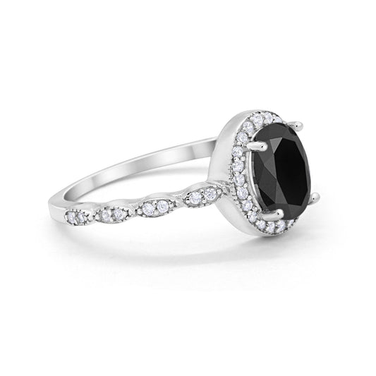 Oval Halo Bridal Simulated Black CZ Engagement Ring