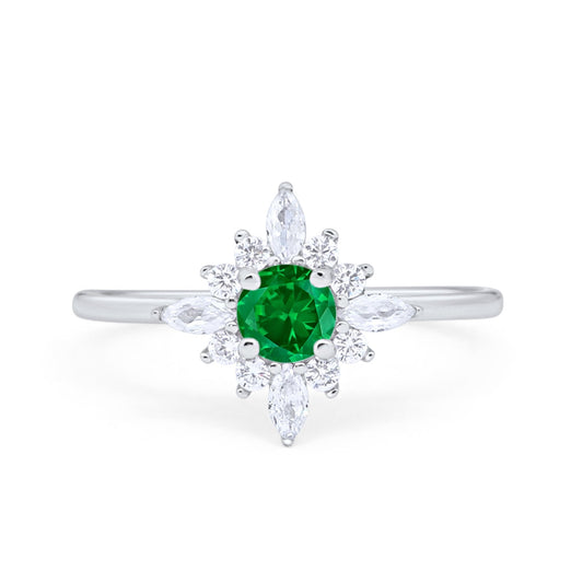 Cluster Wedding Ring Marquise Simulated Green Emerald CZ