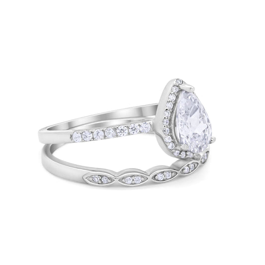 Teardrop Wedding Piece Ring Pear Round Simulated CZ