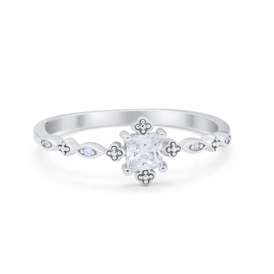 Art Deco Petite Dainty Wedding Ring Simulated Cubic Zirconia