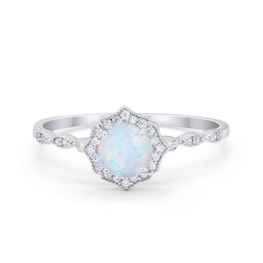 Petite Dainty Round Lab Created White Opal Wedding Ring