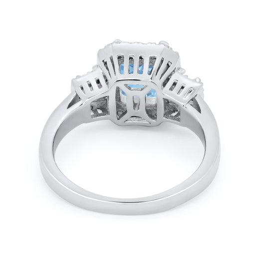 Three Stone Baguette Simulated Aquamarine CZ Wedding Ring