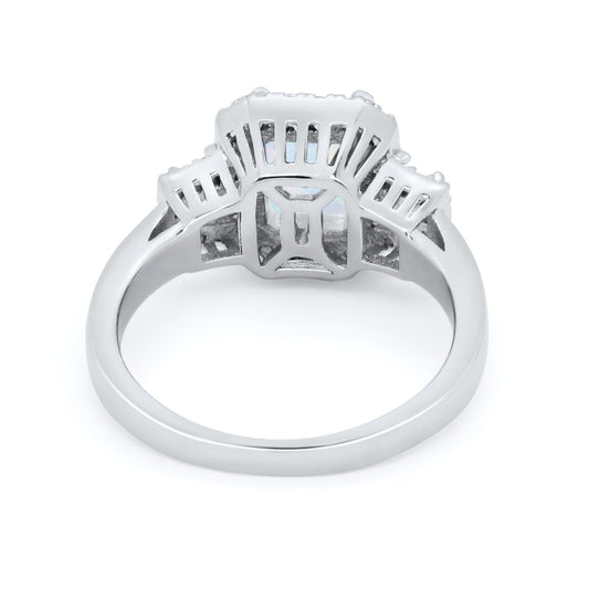 Three Stone Baguette Simulated CZ Created White Opal Wedding Ring