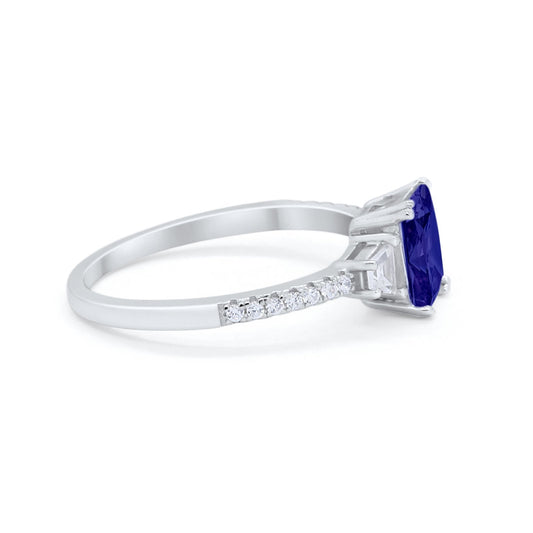 Emerald Cut Three Stone Wedding Ring Simulated Blue Sapphire CZ