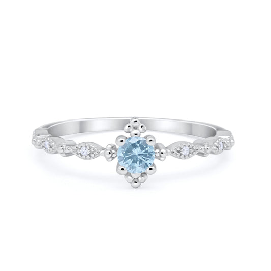 Petite Dainty Round Simulated Aquamarine CZ Ring