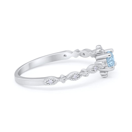 Petite Dainty Round Simulated Aquamarine CZ Ring