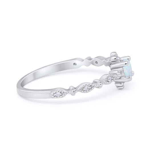 Petite Dainty Ring Round Lab Created White Opal