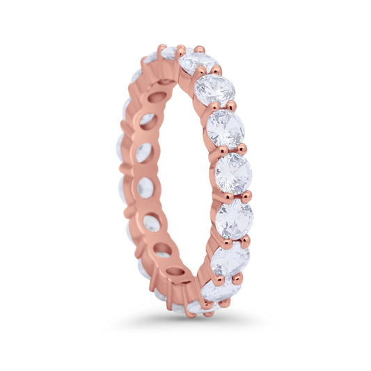 Alternating Wedding Band Ring Round Eternity Rose Tone, Simulated CZ