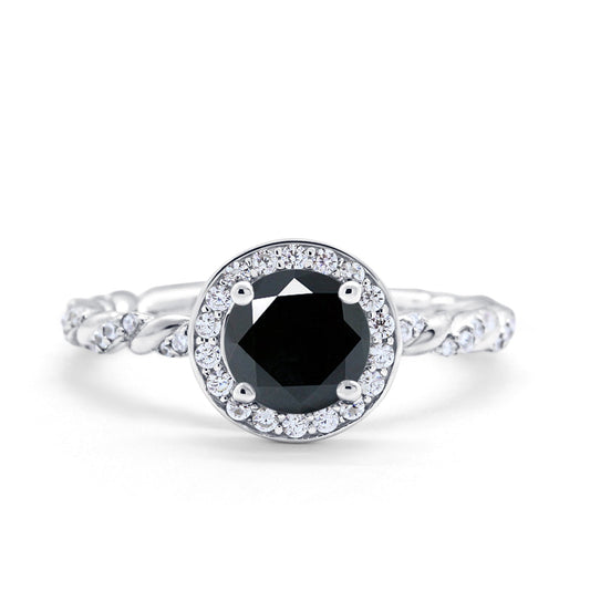 Art Deco Round Black CZ Halo Engagement Ring