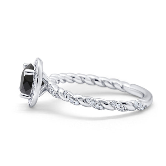 Art Deco Round Black CZ Halo Engagement Ring