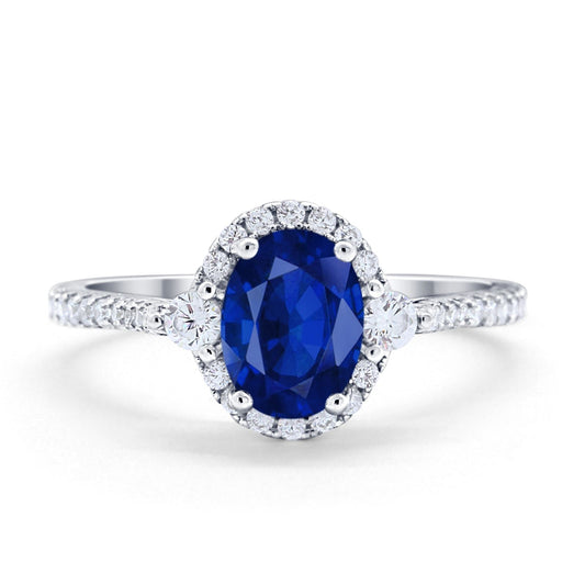 Art Deco Oval Wedding Engagement Ring Simulated Blue Sapphire CZ