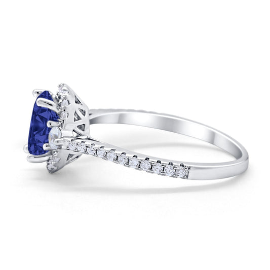 Art Deco Oval Wedding Engagement Ring Simulated Blue Sapphire CZ