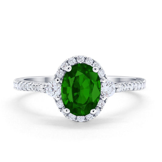 Art Deco Oval Wedding Engagement Ring Simulated Green Emerald CZ