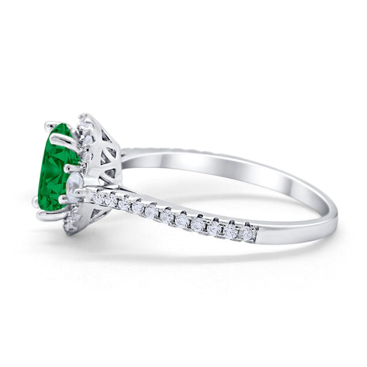 Art Deco Oval Wedding Engagement Ring Simulated Green Emerald CZ