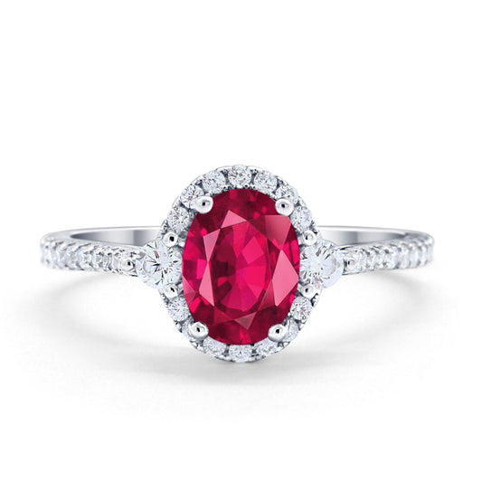 Art Deco Oval Wedding Engagement Ring Simulated Ruby CZ