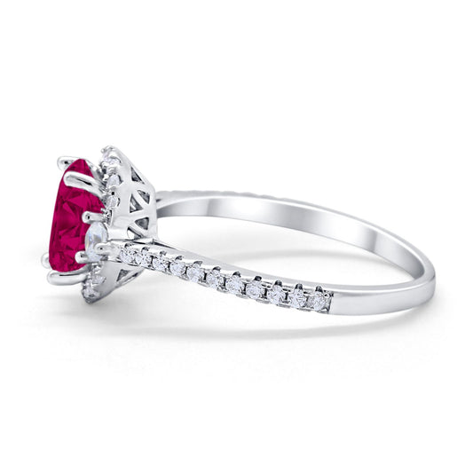 Art Deco Oval Wedding Engagement Ring Simulated Ruby CZ