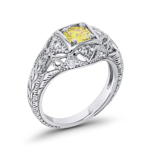 Antique Style Simulated Yellow CZ Engagement Ring