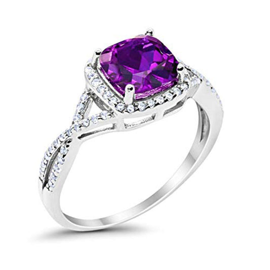 Halo Infinity Shank Simulated Amethyst CZ Engagement Ring