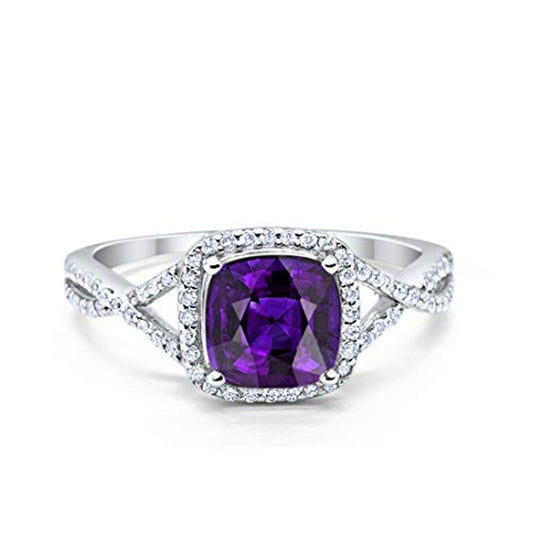 Halo Infinity Shank Simulated Amethyst CZ Engagement Ring