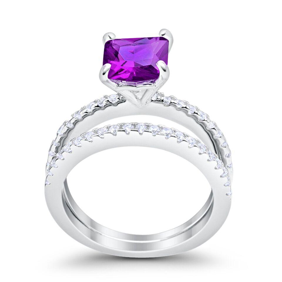 Two Piece Asscher Cut Simulated Amethyst CZ Engagement Ring