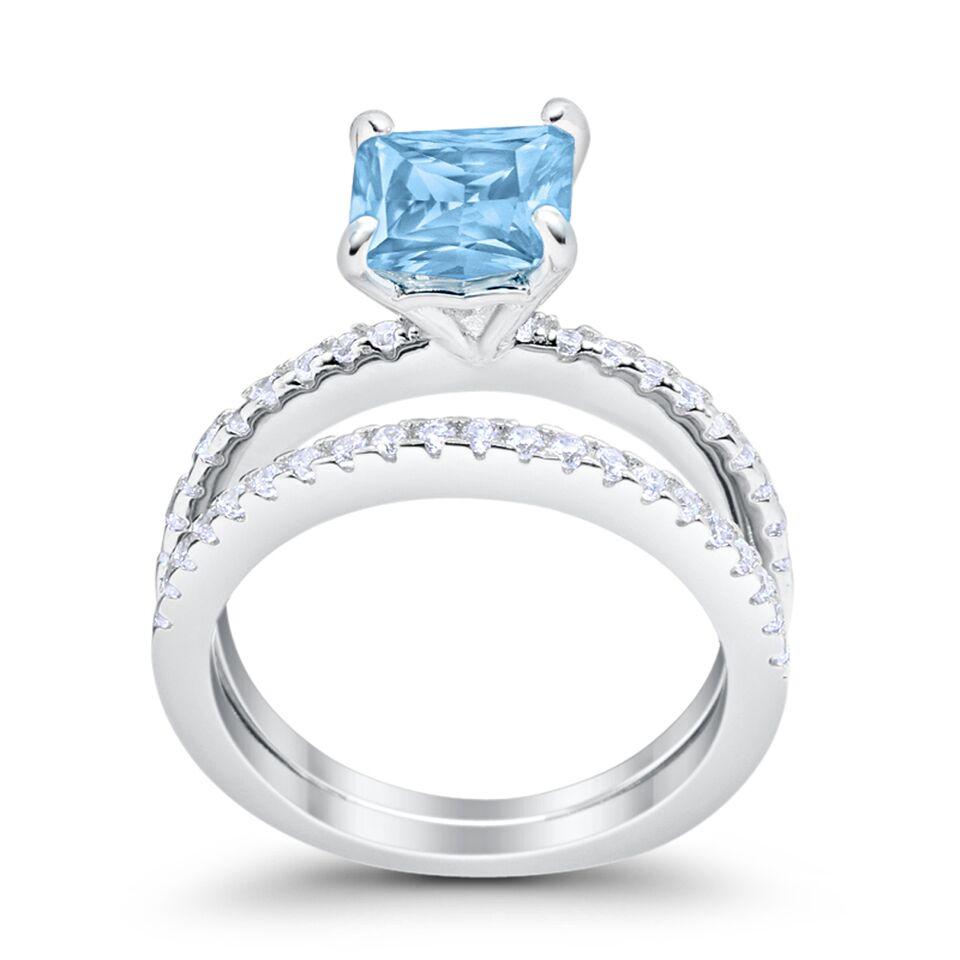 Two Piece Asscher Cut Simulated Aquamarine CZ Engagement Ring
