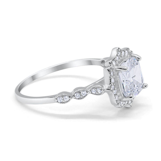 Halo Art Deco Cushion Simulated CZ Engagement Ring