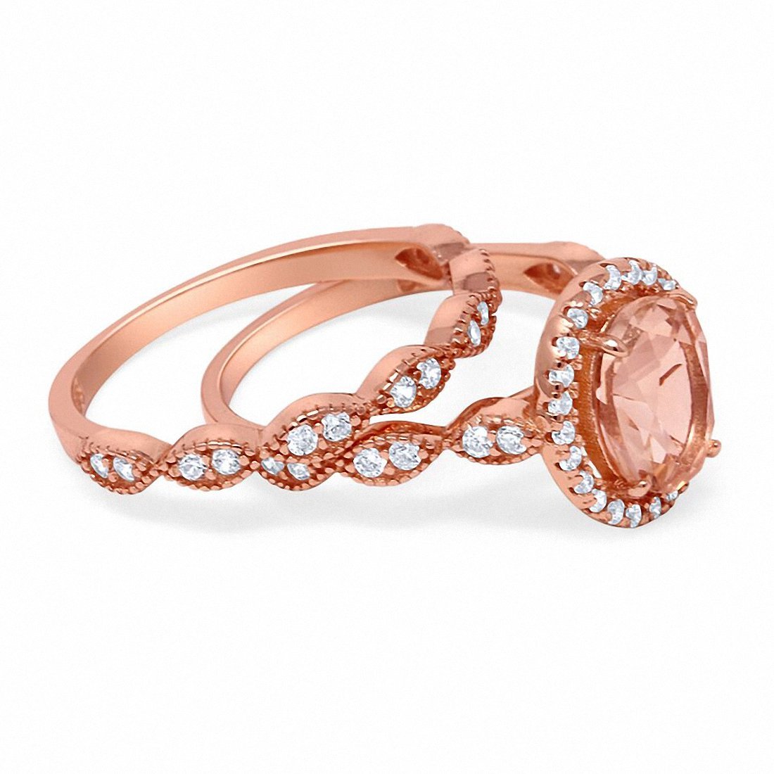 Halo Bridal Set Piece Oval Rose Tone, Simulated Morganite CZ Ring