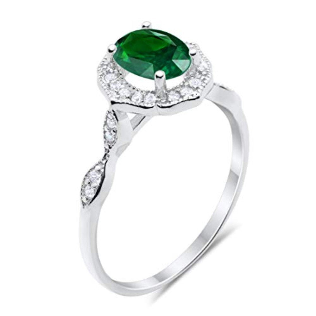 Antique Style Wedding Ring Oval Simulated Green Emerald CZ