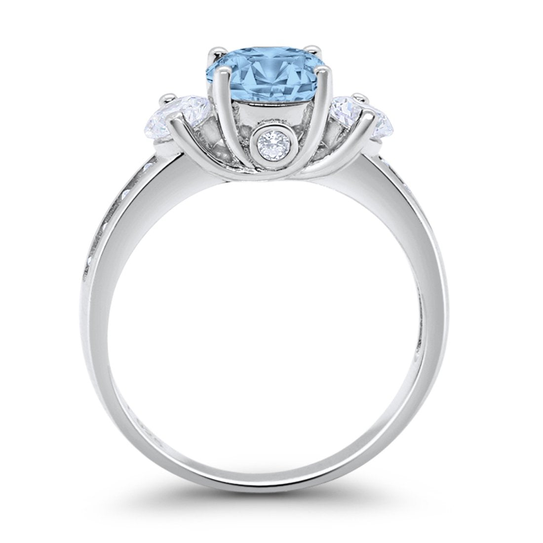 Three Stone Wedding Ring Simulated Aquamarine CZ
